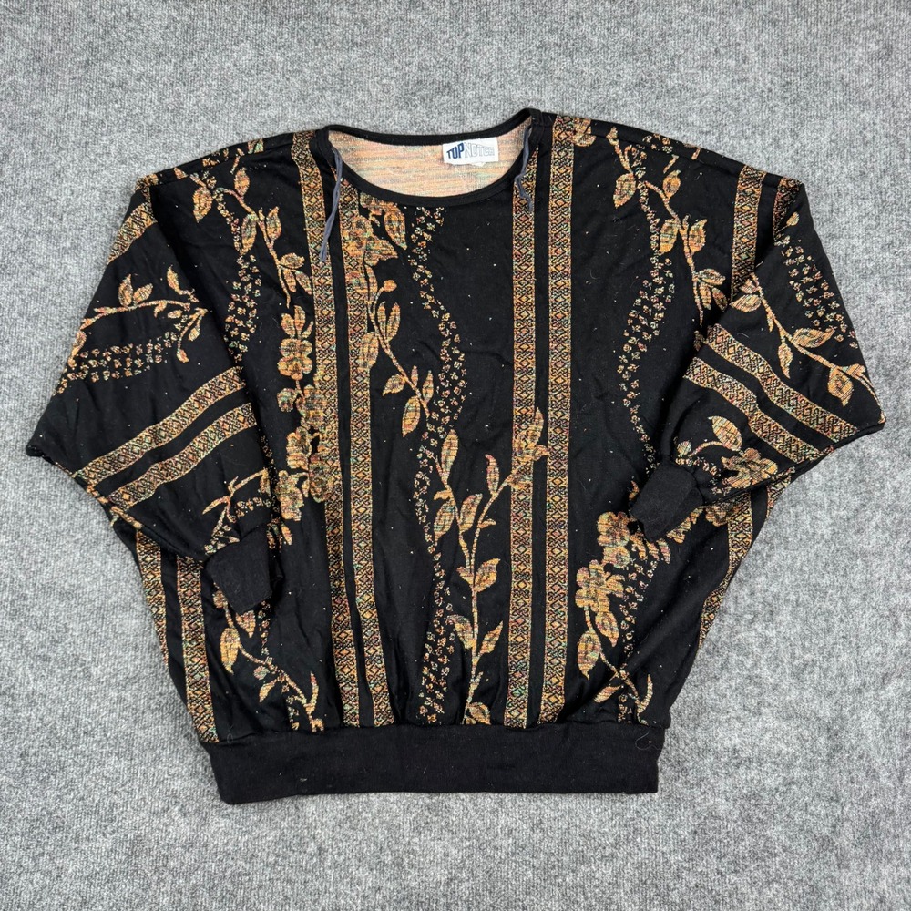 Top Notch Sweatshirt Womens Size 3X Black Metallic Floral Stripe Vintage USA